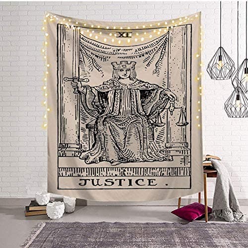 Third Goddess Tarot Tapestry, Justice Style Design Decorative Wall Hanging Art Sets 50 x 60 Inches for Home Office & Dorm Decor (Justice)