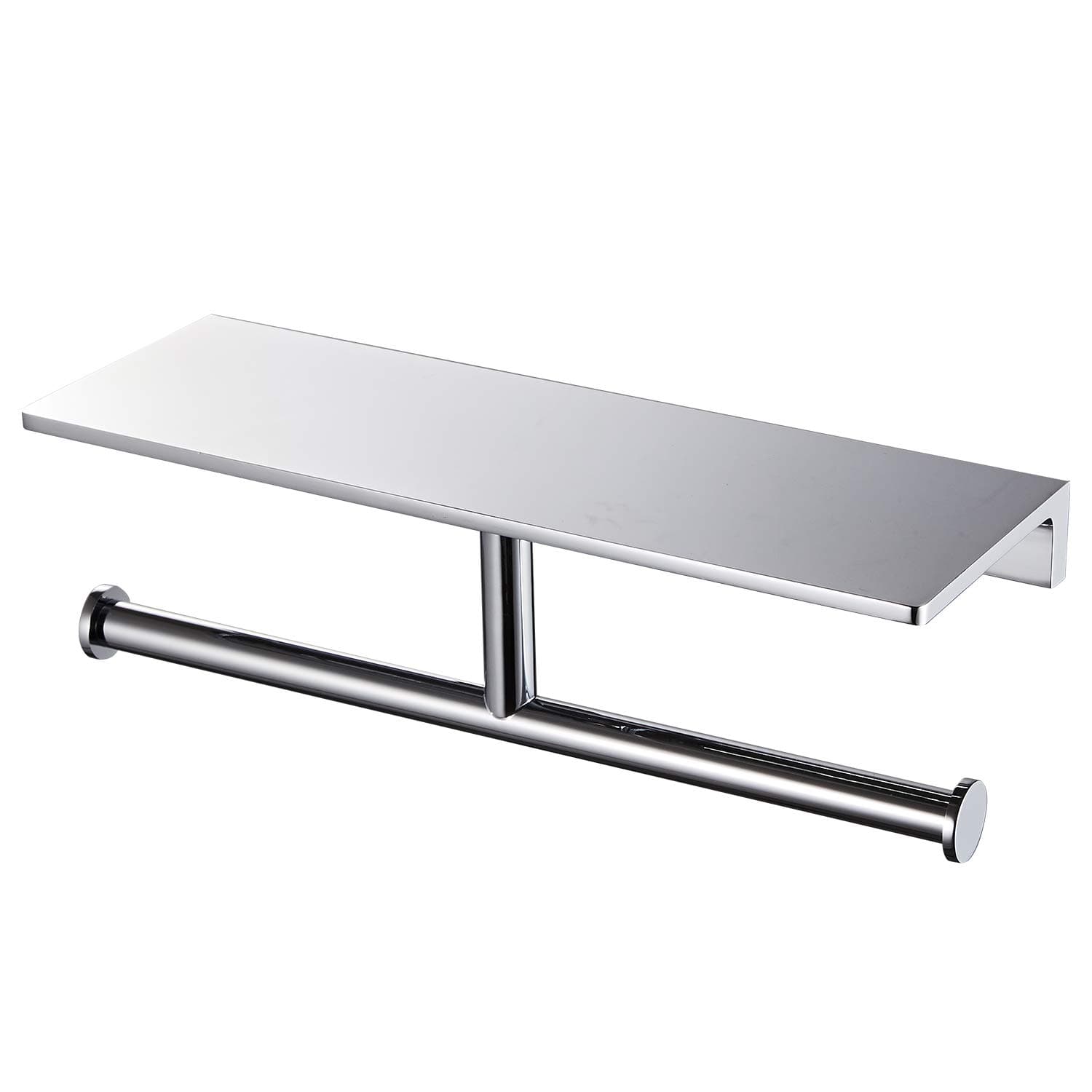 Double Roll Toilet Paper Holder with Solid Brass Shelf and Superior Hotel Style Toilet Paper Dispenser, Saving Storage, Polished Chrome Finish