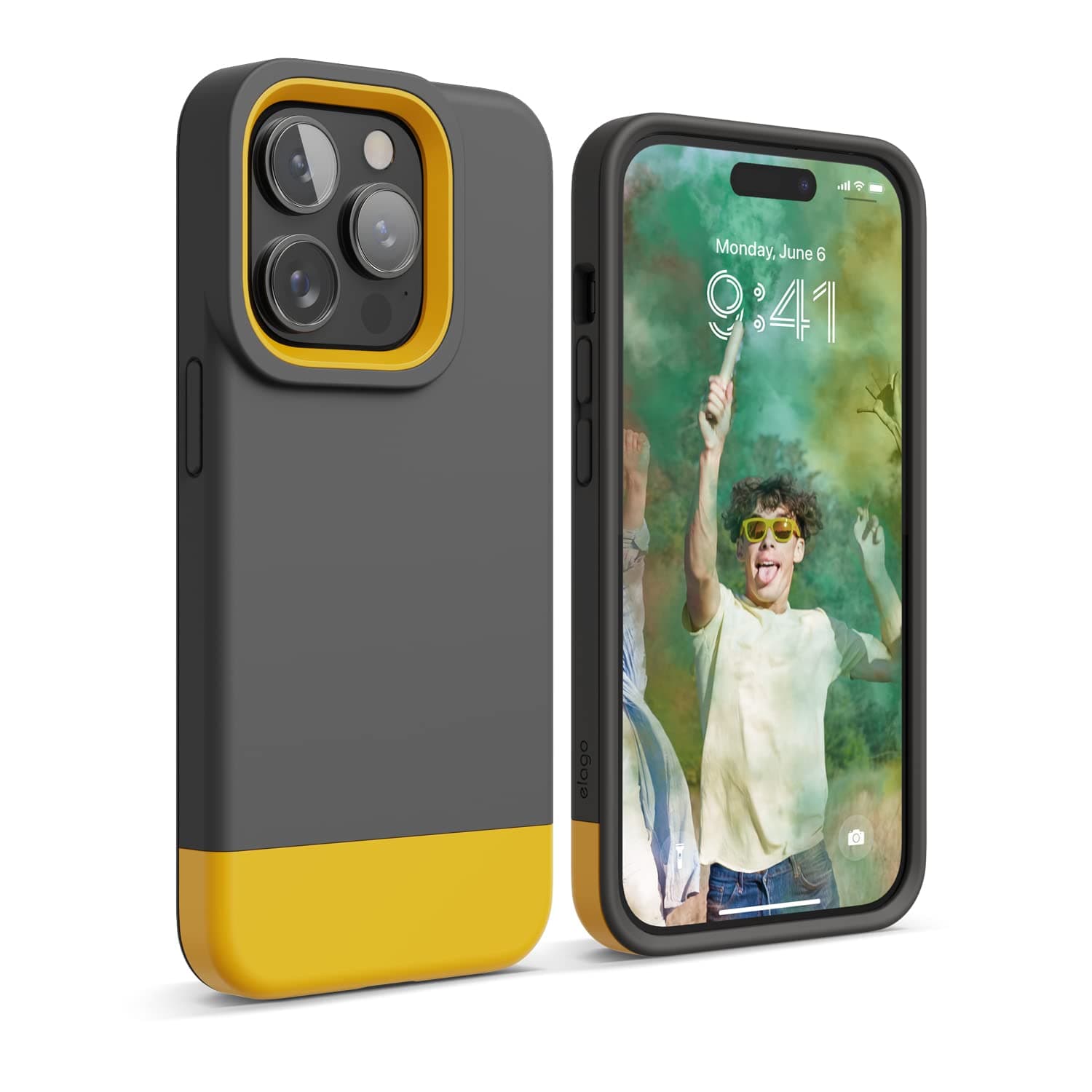 Elago Glide for iPhone 14 Pro case cover - Dark Grey Yellow