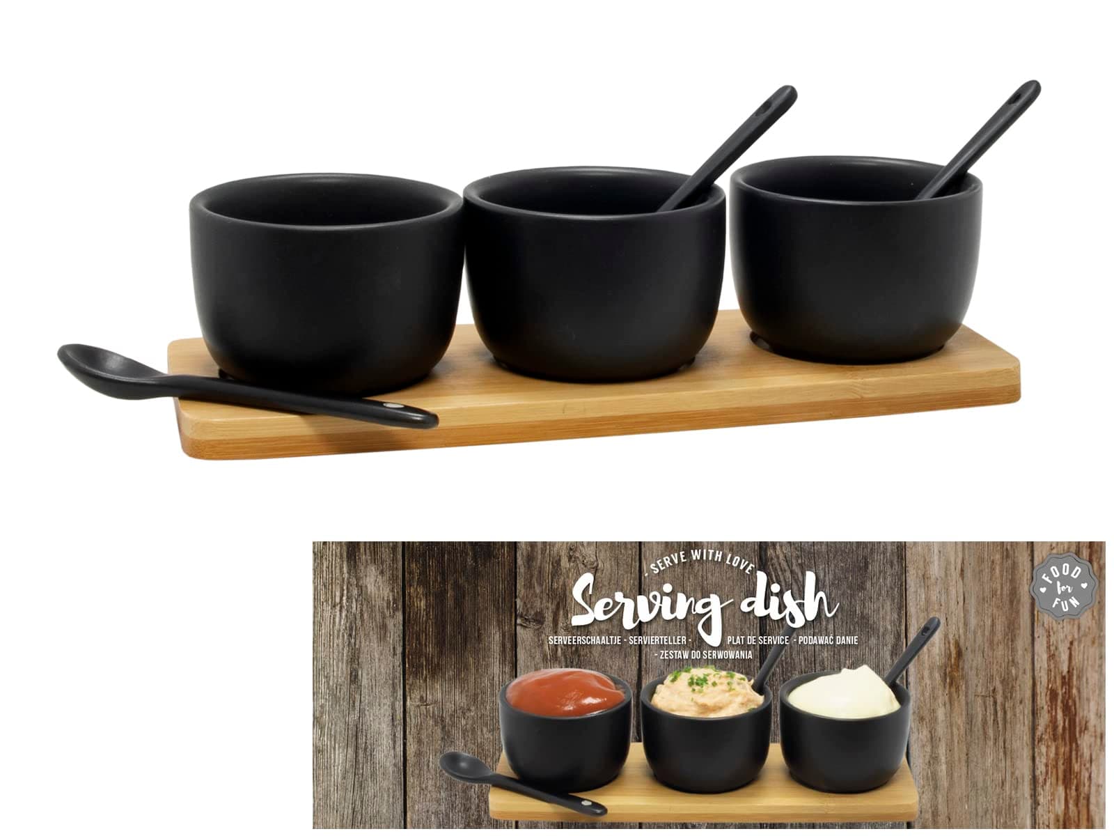 – HIT Bamboo Condiment Set 7-Pieces, Black/Brown