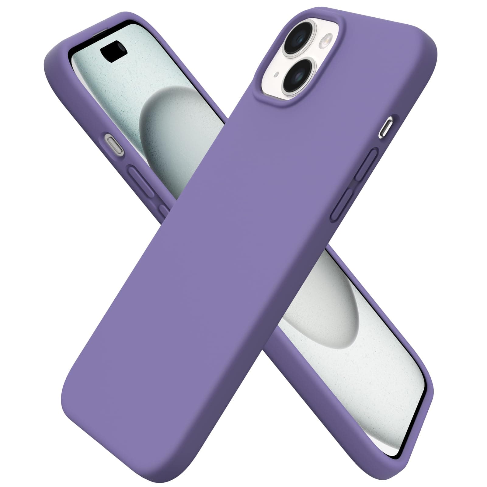 ORNARTO Compatible with iPhone 15 Plus Case 6.7", Slim Liquid Silicone 3 Layers Full Covered Soft Gel Rubber Cover Protective Phone Case with Anti-Scratch Microfiber Lining-Amethyst