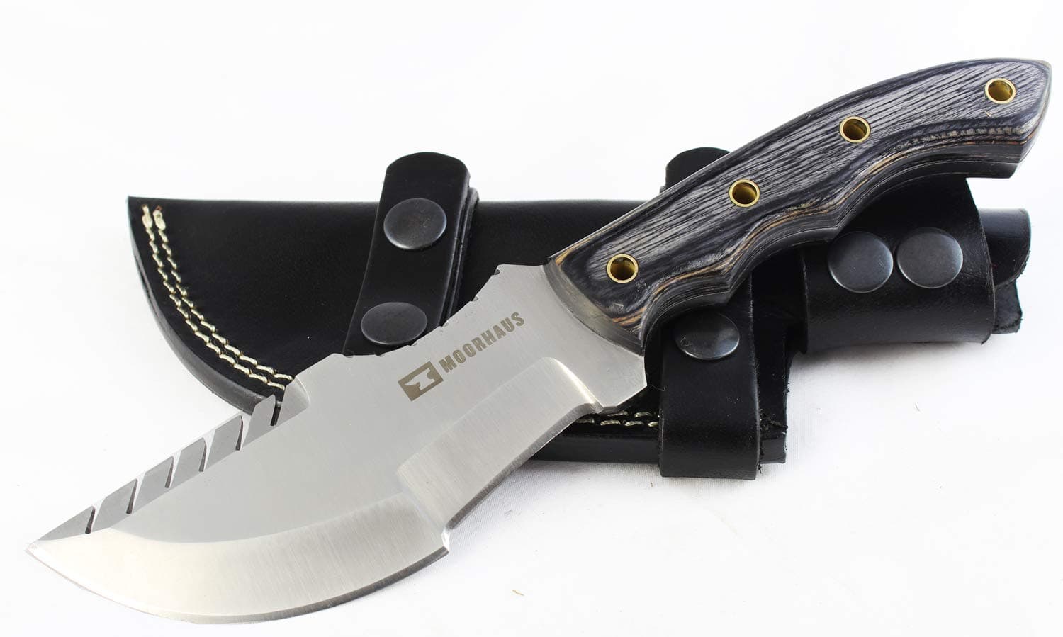Handmade D2 Tool Steel Tracker Knife with Leather Sheath (Black & Blue Wood)