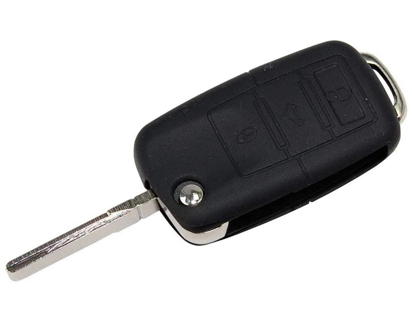 HQRP Folding Flip Key FOB Shell Remote Case w/ 4 Buttons Compatible with Jetta 2000-2011, Beetle 2000-2009, Passat 1998-2005, Rabbit 2006-2011, GTI 2006-2011 Plus Black Silicone Protective Cover Case