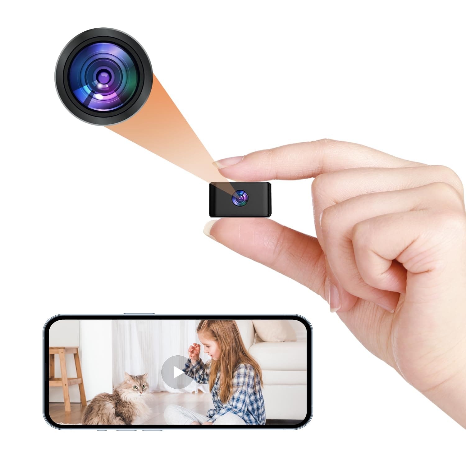 Mini Spy Camera - WiFi Hidden Camera - 1080P Home Security Cam - Nanny Cam - Portable Tiny Camera, Real-time Videotaping and Motion Detection, for Pet/Interior/Household Surveillance