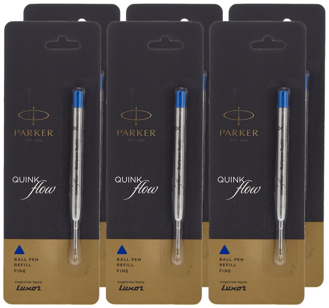 Parker Ball Point Pen Refills, Fine Point, Blue Ink, Pack Of 6