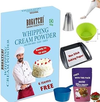 Whipping Cream Powder, Tasty | Non GMO | Gluten Free, Whipping Cream for Cakes, Muffins, Cup Cakes, Tarts, Coffee, 180g , Free Measuring Spoon