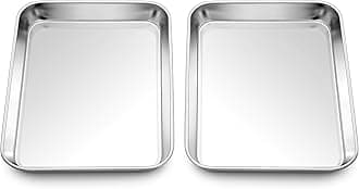 Homikit 2 Pack Baking Sheet, 9 x 7 Inches Stainless Steel Cookie Tray Set for Cooking Toasting, Mini Metal Cookie Toaster Oven Baking Pan Non Stick, Rustproof & Mirror Finish, Dishwasher Safe