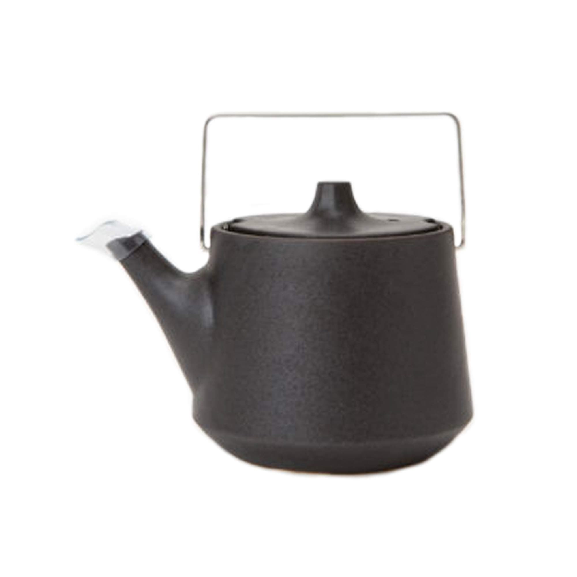 Japanese Kyusu Earthenware Teapot, Stainless Handle - Black