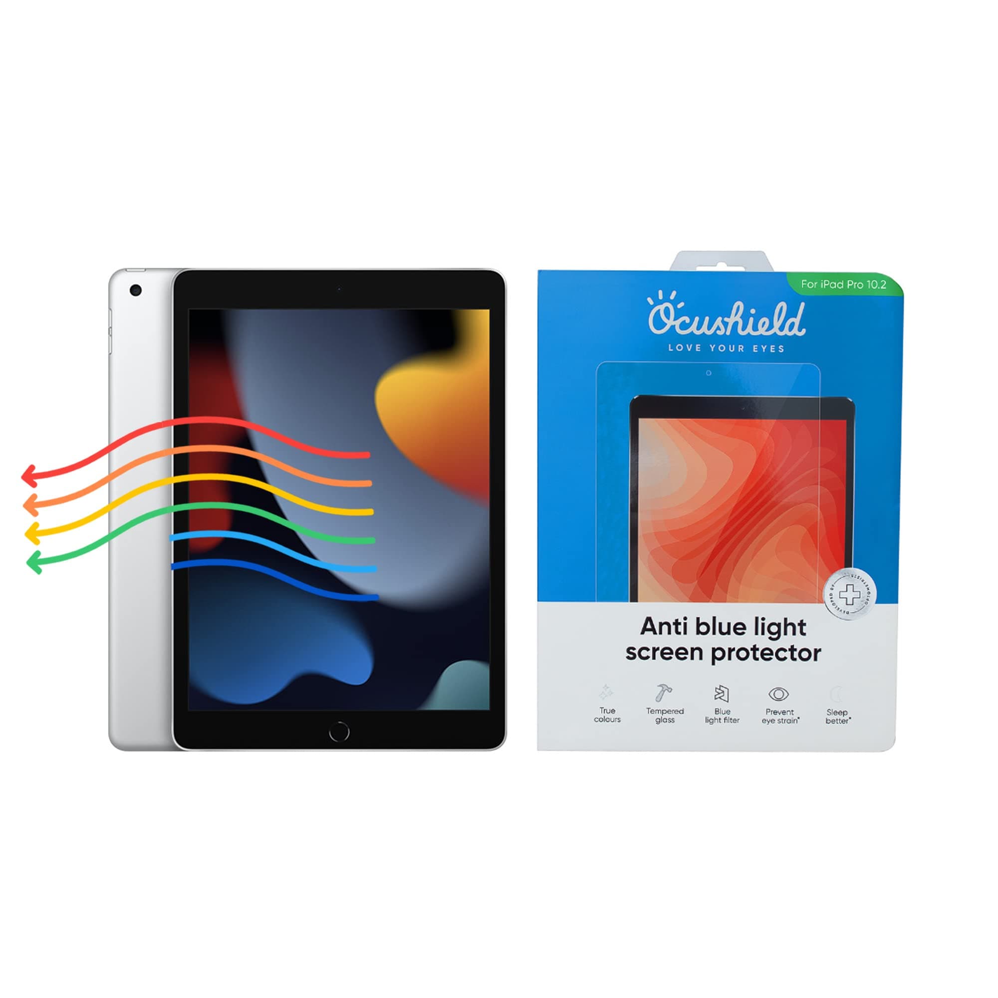 Ocushield Anti Blue Light Tempered Glass Screen Protector for Apple iPad 10.2" (2018 & 2020) 7th/8th/9th Generation - Blue Light Filter for iPad - Anti Glare - Protect Your Eyes & Improve Sleep