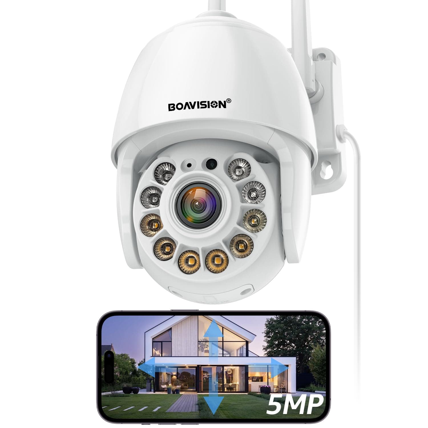 5MP Security Camera Outdoor, Wireless WiFi IP Camera Home Security System 360° View,Motion Detection, auto Tracking,Two Way Talk,pan Tile Full Color Night Vision,5G/2.4G WiFi