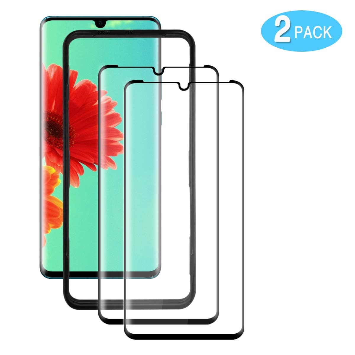 RBNANA [2 Pack Screen Protector for Huawei P30 Pro, Tempered Glass [3D Full Coverage] [Installation Frame] [9H Hardness] [Anti-Scratch] [HD Clear] [Bubble Free]