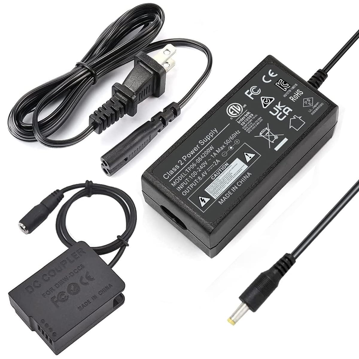 DMW-DCC8 DC Coupler Dummy Battery DMW-AC8 AC Power Adapter Kit for Panasonic Lumix DMC-G7, DMC-G85, DC-FZ1000 II, DMC-GH2, DMC-G5, DMC-G6, DMC-FZ200, DMC-FZ300, DMC-FZ2500 Cameras