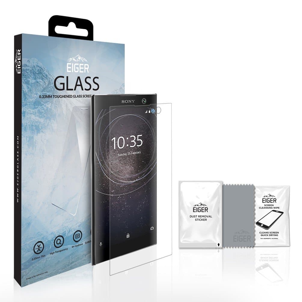 EIGER Sony Xperia XA2 Premium Tempered Curved Glass Screen Protector (Japanese Asahi Glass), 9H Hardness, 0.33 mm, 3D Touch Compatible with Cleaning Kit, Clear