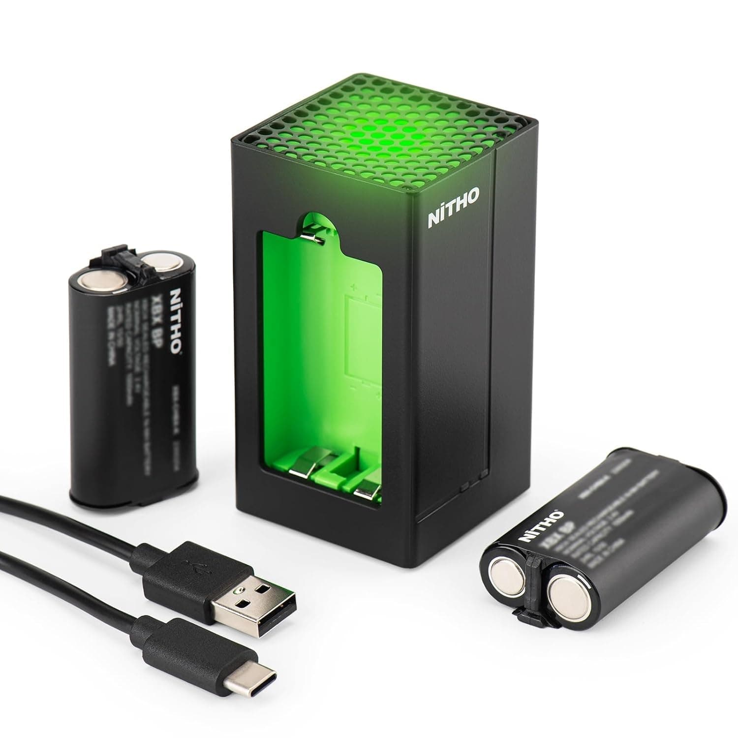 NiTHO Controller Battery Pack and Charging Dock, Compatible with Xbox Series X|S, Xbox One/One X/One S Elite, Includes 2 Rechargeable Batteries and USB-C Cable