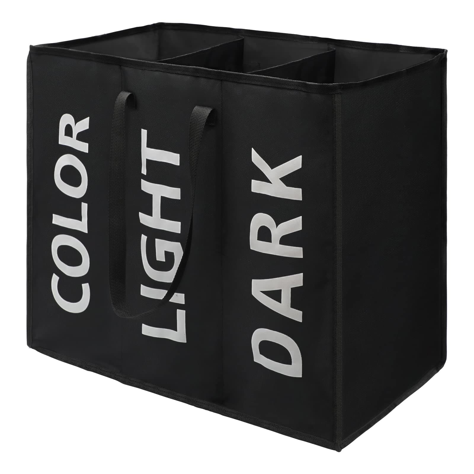 120L Large Laundry Basket with 3 Compartments, Collapisable Laundry Bag, Foldable Laundry Hamper, Folding Washing Storage Bin, Black