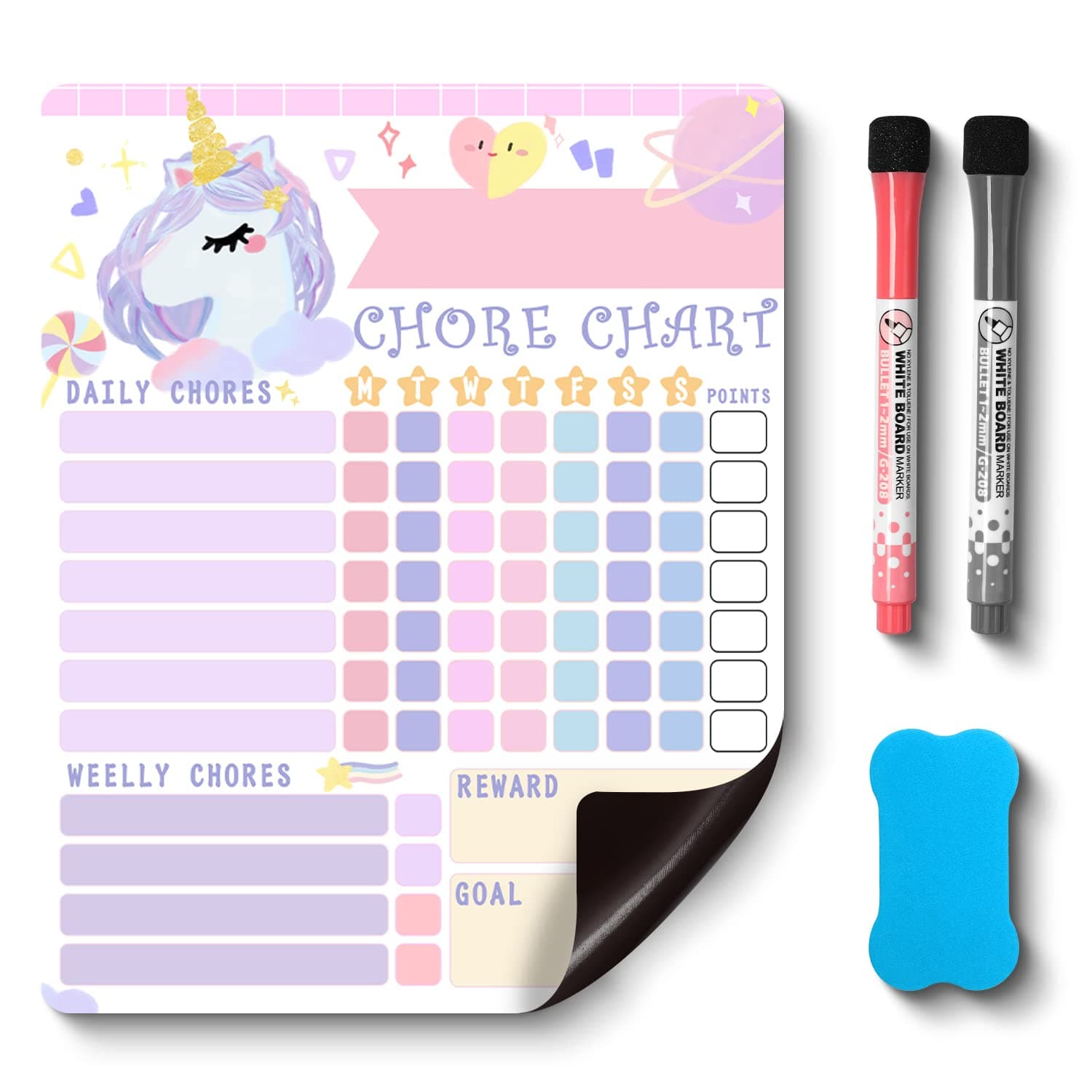 Chore Chart Reward Chart for Kids, Good Behavior Chart for Kids at Home, Chore Chart for Adults (Unicorn)