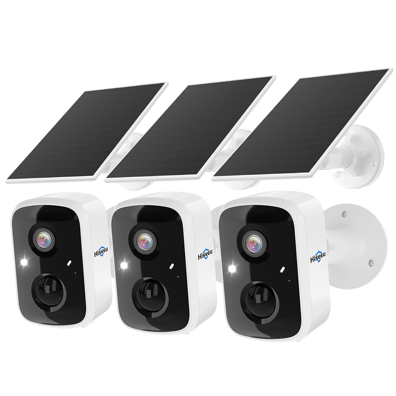 Hiseeu Solar Camera Security Outdoor, 3 Pack 100% Wireless 3K 4MP Surveillance Indoor WiFi Smart Cameras for Home Security Outside, PIR/AI Motion Detection, Waterproof, Color Night Vision, 2-Way Audio