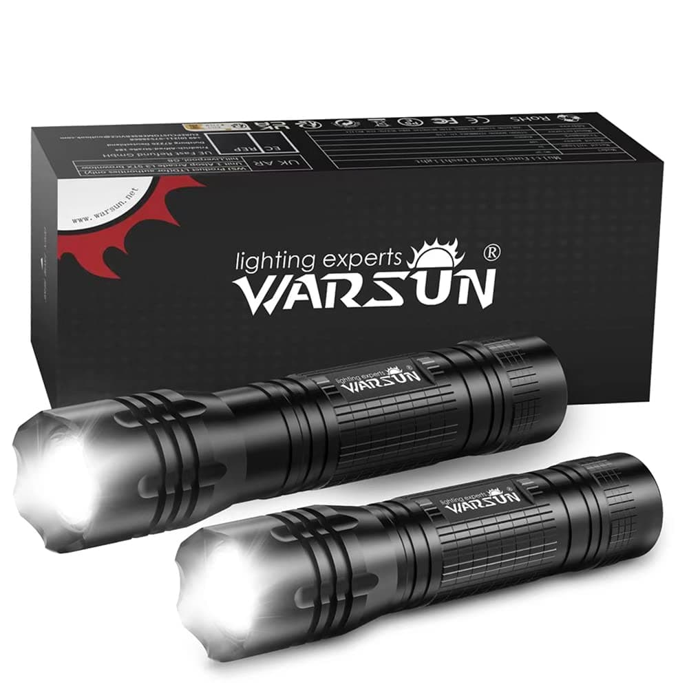WARSUNLED Flashlight 2 Pack Bright Zoomable Flashlights with High Lumens Heavy Duty Flashlight 5 Modes Flash Light for Emergencies Camping Hiking