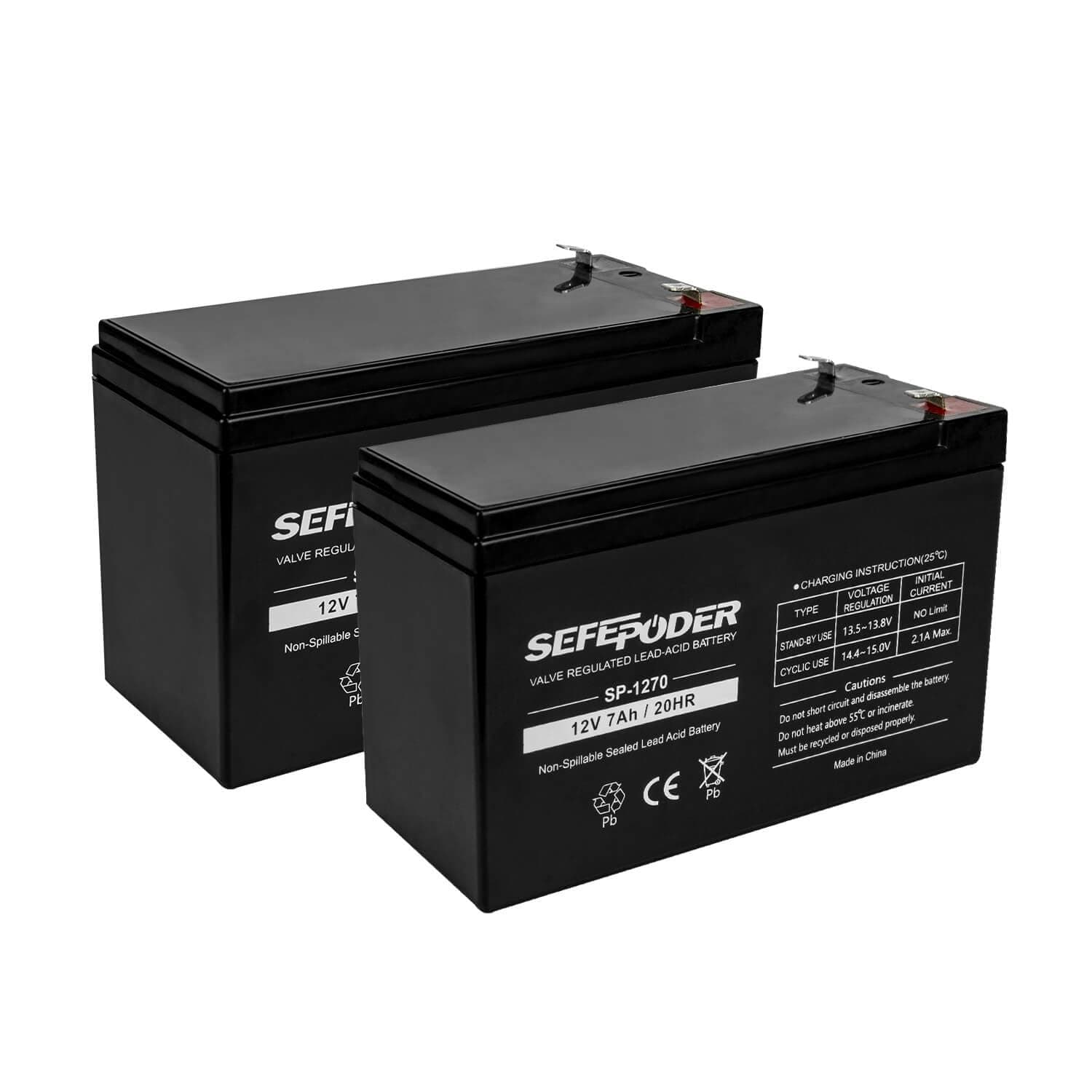 SEFEPODER 12 Volt 7ah Rechargeable Sealed Lead Acid Battery 2 Pack (F1 Terminals)