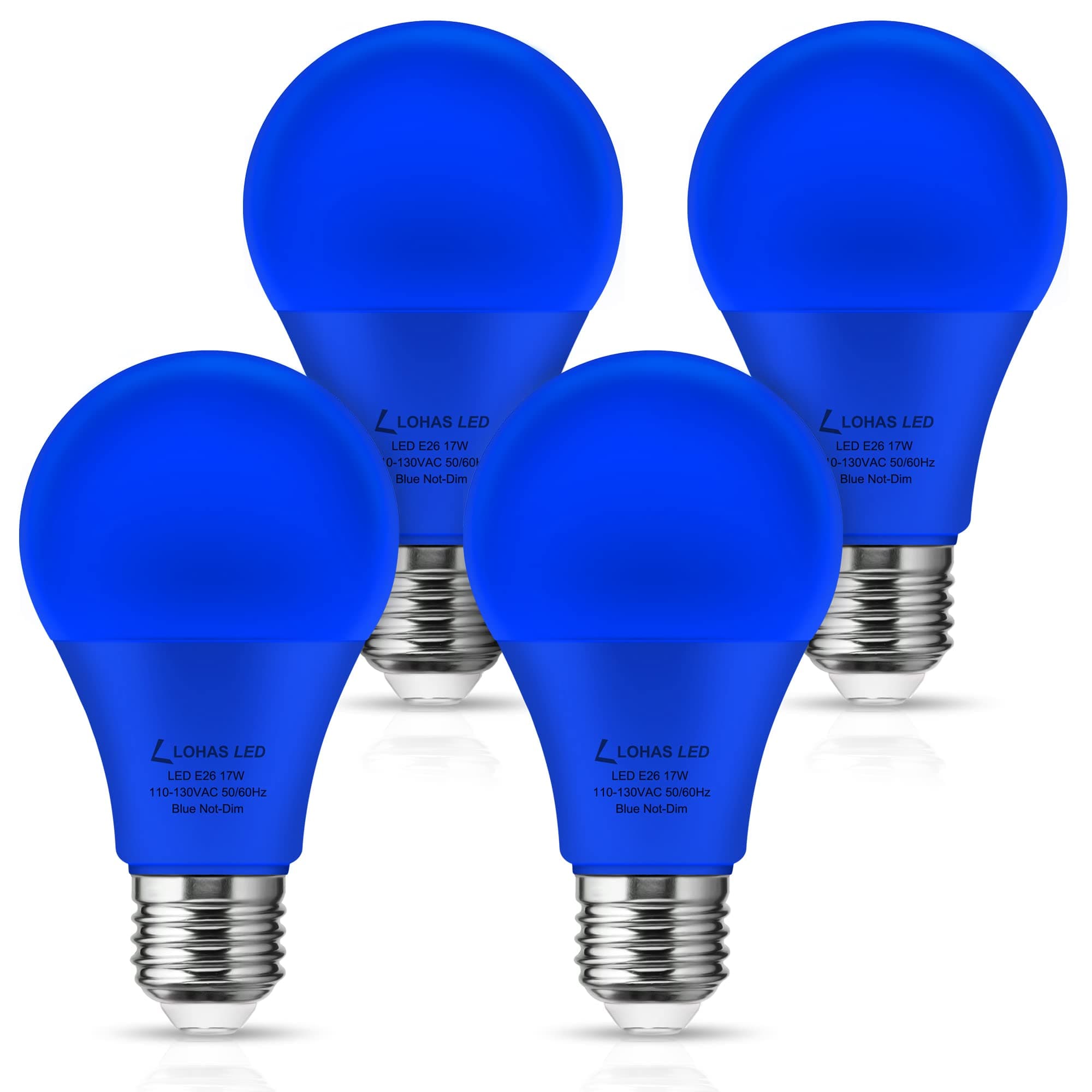 LOHAS Blue Light Bulb, E26 Colored Light Bulbs 17W (150Watt Equivalent), A19 Blue Lights, Non-Dim Blue Decorative Lighting for Halloween, Porch, Home, Party, 4 Pack