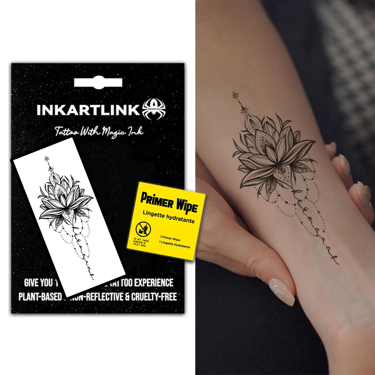 INKARTLINK Temporary Tattoos, Semi Permanent Tattoo Adult Art Design Waterproof Temp Tattoo Party Favors Tattoo Stickers Realistic Look, No Adhesive, Lasts 1-2 Weeks (Lotus 4)