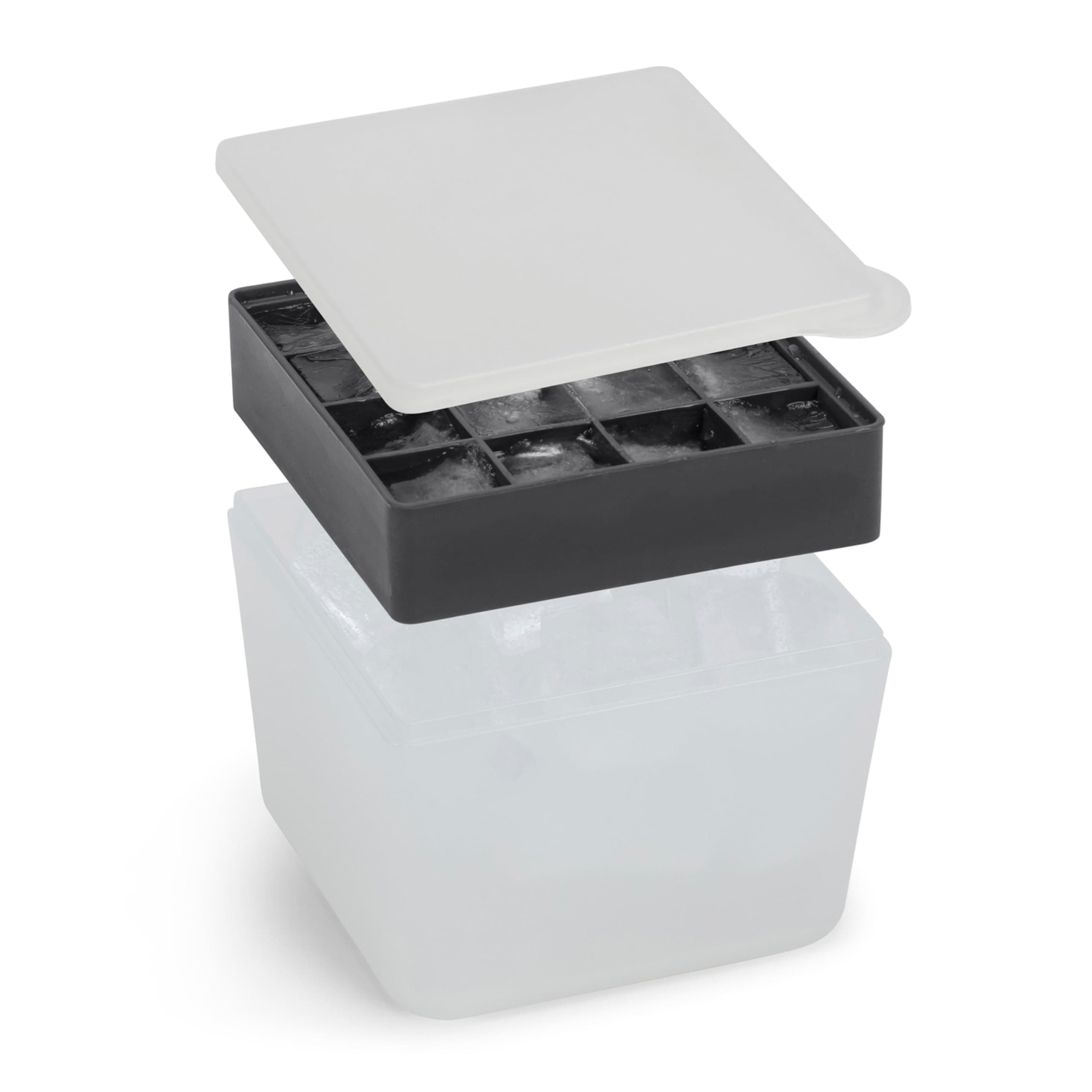 W&P Mini Ice Box Silicone Ice Cube Tray with Lid & Bin, Holds 48 Cubes, Easy Release, Space-Saving Stackable Design, Dishwasher Safe, Charcoal