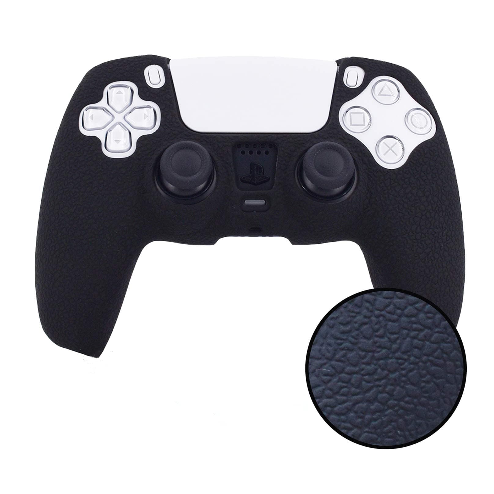 eWINNER Leather Texture Soft Silicone Protection Case Cover Electronic game Machine Accessories compatible with SONY PlayStation 5 PS5 Wireless Controller for Dual Sense (Black)