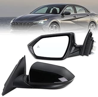 Left Driver Side Mirror Compatible With 2021 2022 2023 2024 2025 Hyundai Elantra With Manual Folding Power Glass Blind Spot Heated Black Replace#87610AB040(7Pins)