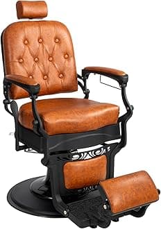 Winado Heavy Duty Vintage Recline Barber Chair Hydraulic with Headrest, Supports up to 700lbs & 360° Rotatable, Professional Salon Beauty Spa Shampoo Equipment (Brown - Square Backrest)