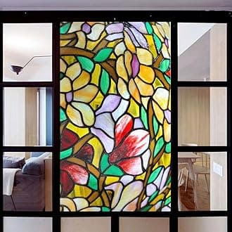 Stained Glass Church Style Decorative Privacy Window Film Static Cling No Adhesive Heat Control Glass Sticker for Home Office W17.7 x H37.4(45x95cm)