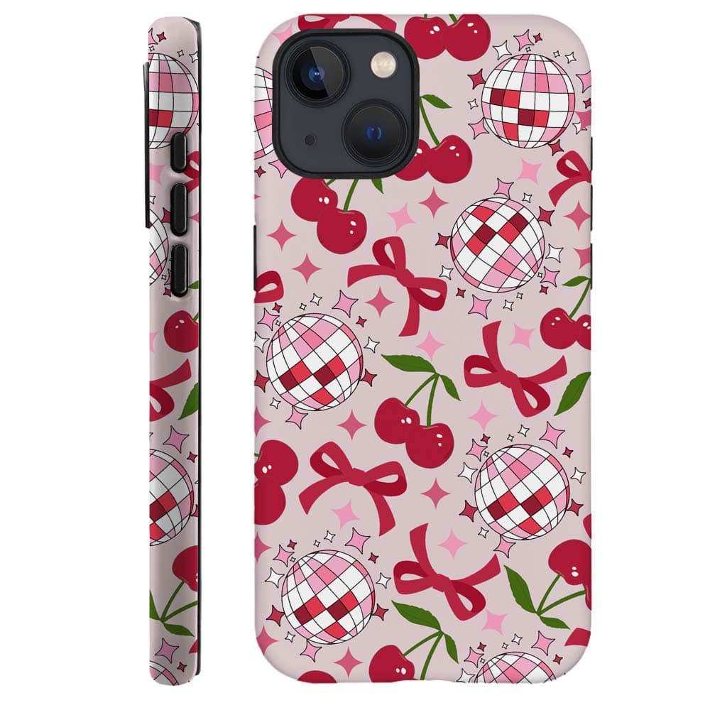 DAIZAG Case Compatible with for iPhone 15,Cute Pink Cherry Disco Ribbon Star Phone Case for iPhone 15 for Girl Women Boy Men