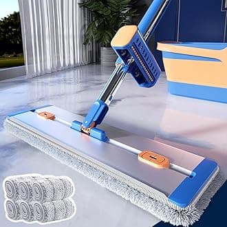 Mumoo Bear Large Flat Mop And Bucket Set, 360° Rotatable Adjustable Hardwood Floor Cleaning With 6 Reusable Pads, Wet Dry Use Microfiber Mop, For Window (Rectangle)