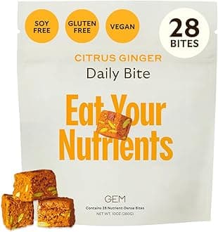 GEM Daily Bite for Women & Men, with 20+ Vitamins, Minerals & Superfoods Like Zinc, Vitamin D, B-Complex, K, Turmeric, Fiber & Prebiotics, Beta Glucan GLP-1 Support & Immunity (Citrus Ginger,28 count)