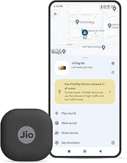 JioTag Go |India's First Android Tag | Google Find My Device Item Finder| Worldwide Tracking for Keys, Wallets, Luggage, Gadgets and More|1+1 Year Battery|No SIM Needed|BT 5.3|for Android Only