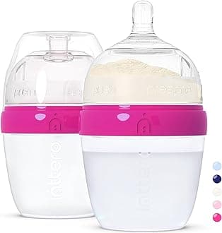 INTTERO Baby Bottles with Built-in Formula Dispenser, Anti-Colic Wide Neck Design for Newborn Feeding and Everyday Baby Essentials, 6 Oz Slow Flow (2 Pack), Deep Magenta