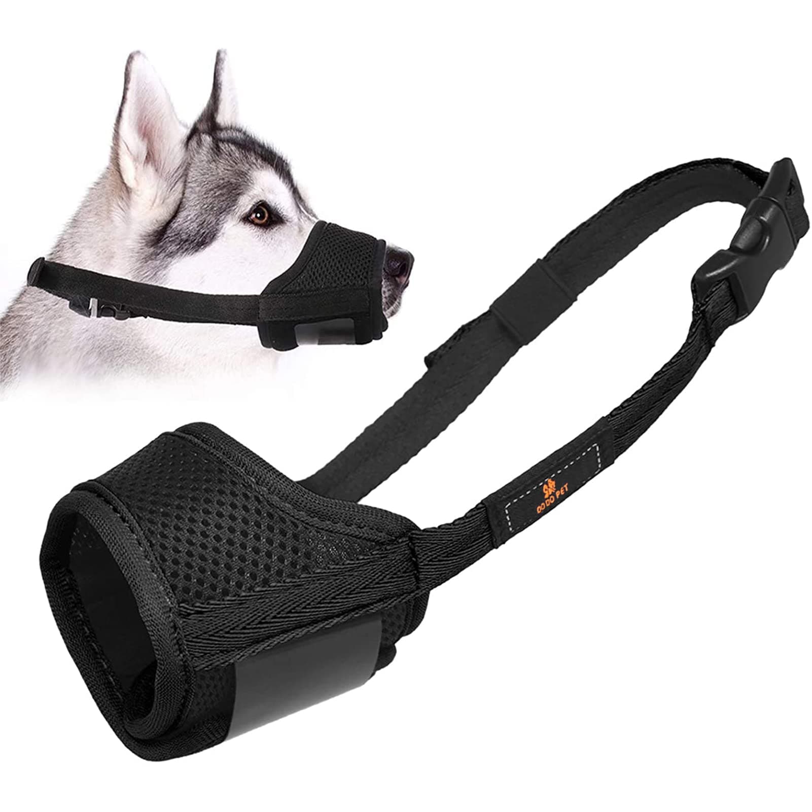 Dog Muzzle, Breathable Nylon Mesh Soft Fabric Anti-Biting to Prevent Barking Chewing and Chaos Adjustable Strap for Large, Medium and Small Dogs Mouth Cover Outside Walking - S, Black