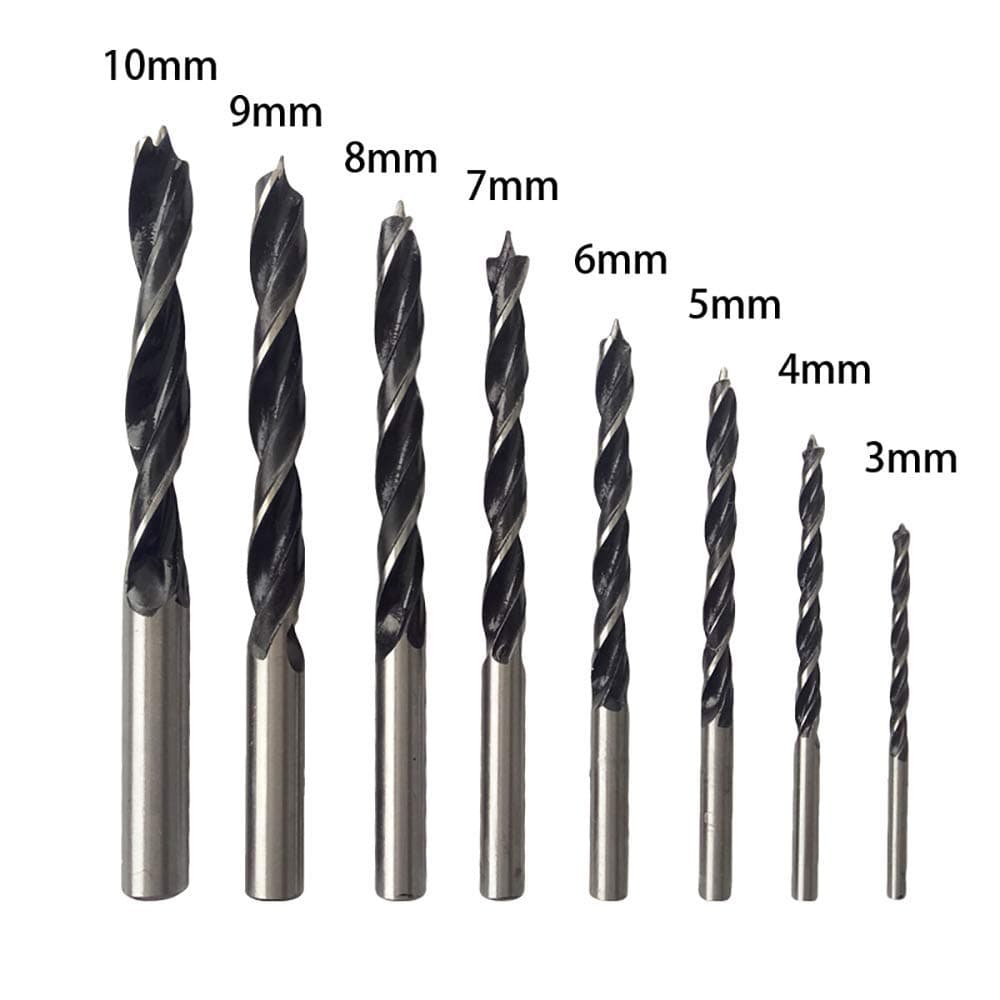 8pcs Brad-Point Drill Bits Kit, Dia 3mm-10mm, Woodworking Drilling Tool (Black)