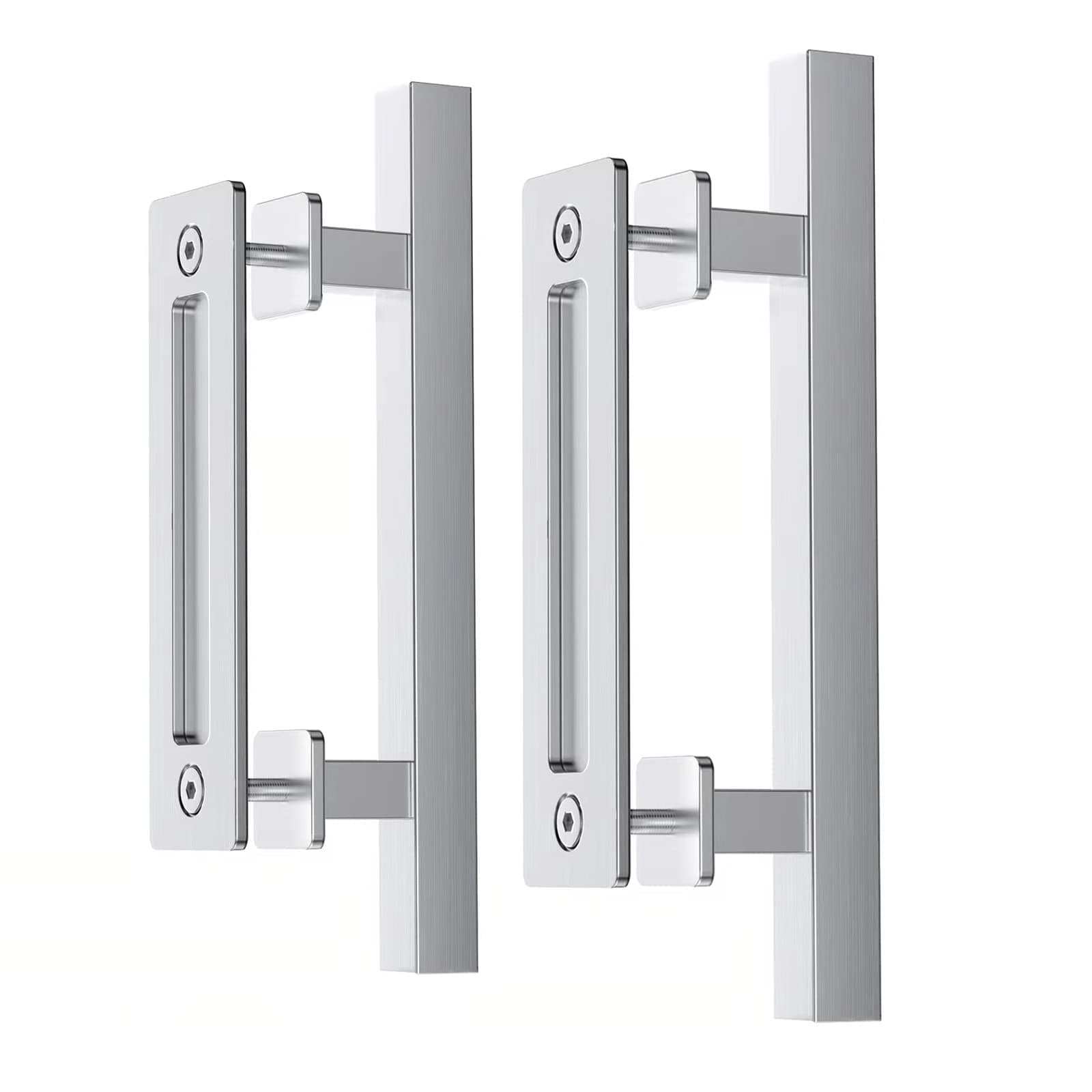EaseLife 12" Stainless Steel Sliding Barn Door Pull Handle with Flush Hardware Set,Double Sided,Brushed Finish,Anti-Rust Anti-Corrosion,Easy Install,Square,2 Pack