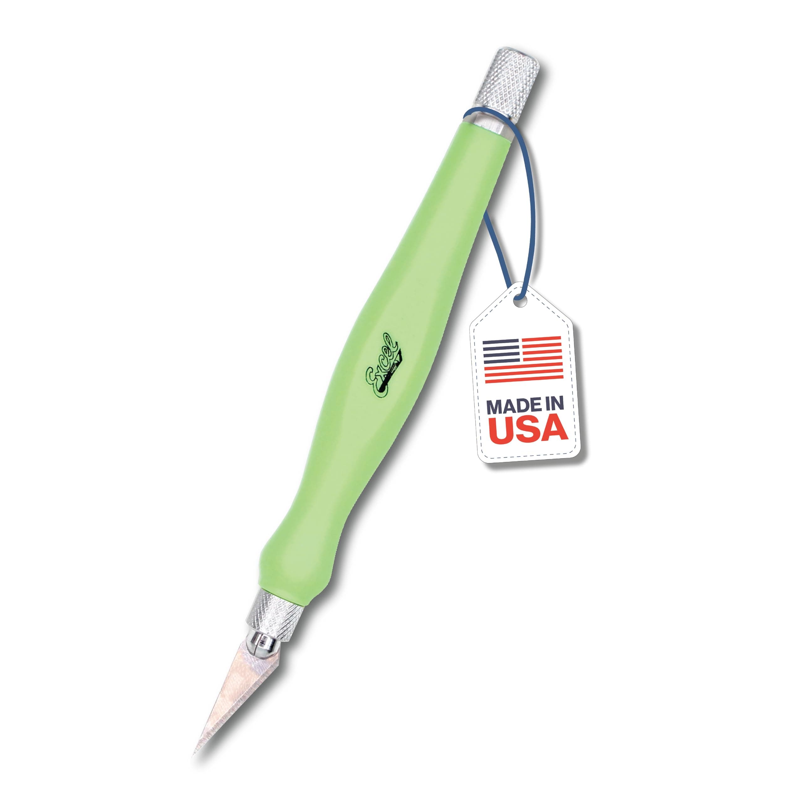 Excel Blades Fit Grip Craft Knife With #11 Ultra-Sharp Carbon Steel Angled Blade – Precision Hobby Knife With Contoured Rubberized Grip For DIY, Art Crafts, And Model Projects – Green, Made in the USA