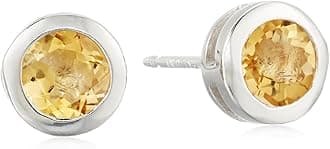 Amazon Essentials Sterling Silver Genuine and Created Gemstone 5mm Bezel Set Birthstone Stud Earrings