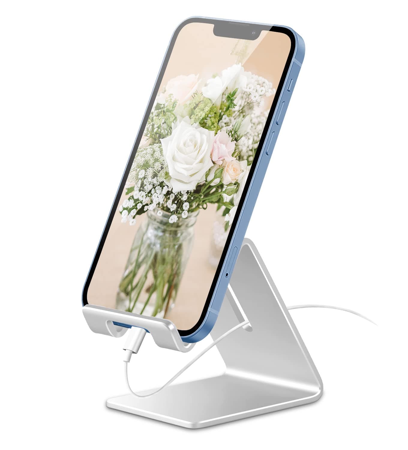 Desktop Cell Phone Stand Holder, Aluminum Solid Portable Universal Desk Stand for iPhone 16 15 14 13 12 11 X 8 7 6 Plus 5 Ipad 2 3 4 Mini Samsung Huawei All Mobile Smart Phone, Silver