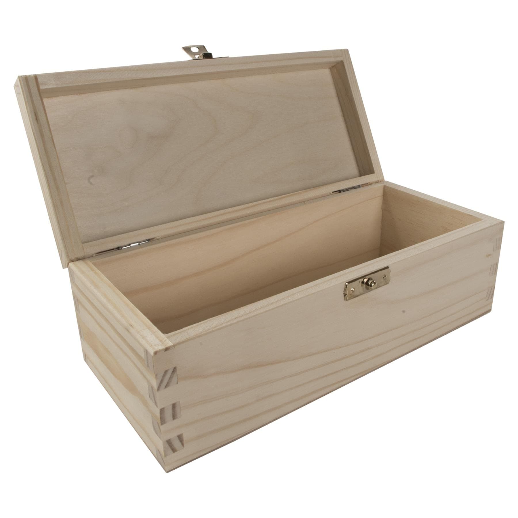 WooDeeDoo Rectangular Wooden Storage Box with Hinged Lid and Clasp – 23 x 10 x 8 cm – Unpainted Pine Craft Box for Gifts Jewellery Keepsakes Trinkets Decoupage Painting Woodburning