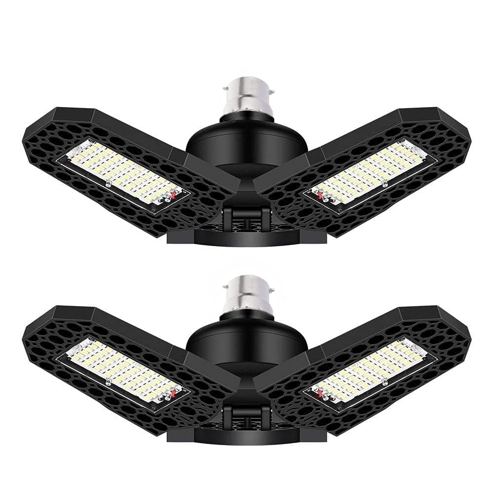 B22 Bayonet Cap LED Garage Lights 2 Pack, 80W Deformable LED Garage Ceiling Lights, Super Bright 9600 Lumens 6000K Daylight LED Shop Lights with 3 Adjustable Panels,CRI 80+ LED Garage Lighting
