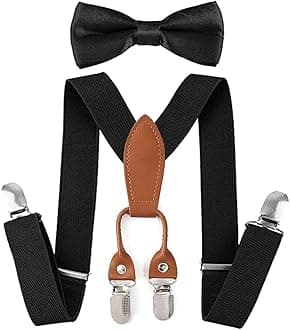 HABITER Kids Suspenders Adjustable Suspenders Set With Bow Ties for Boys and Girls