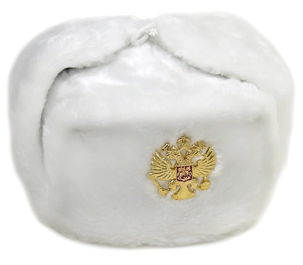 Authentic Russian Military White Ushanka Hat Soviet Imperial Eagle Badge