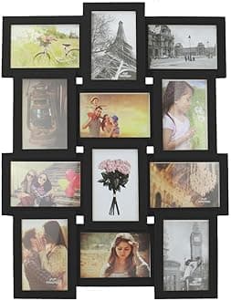 12 Aperture Collage Photo Frame – Wall Mounted Multi Picture Frame for 6x4 Photos – Black Wood-Effect Hanging Frame for Home, Office or Gallery Wall Display | M&W