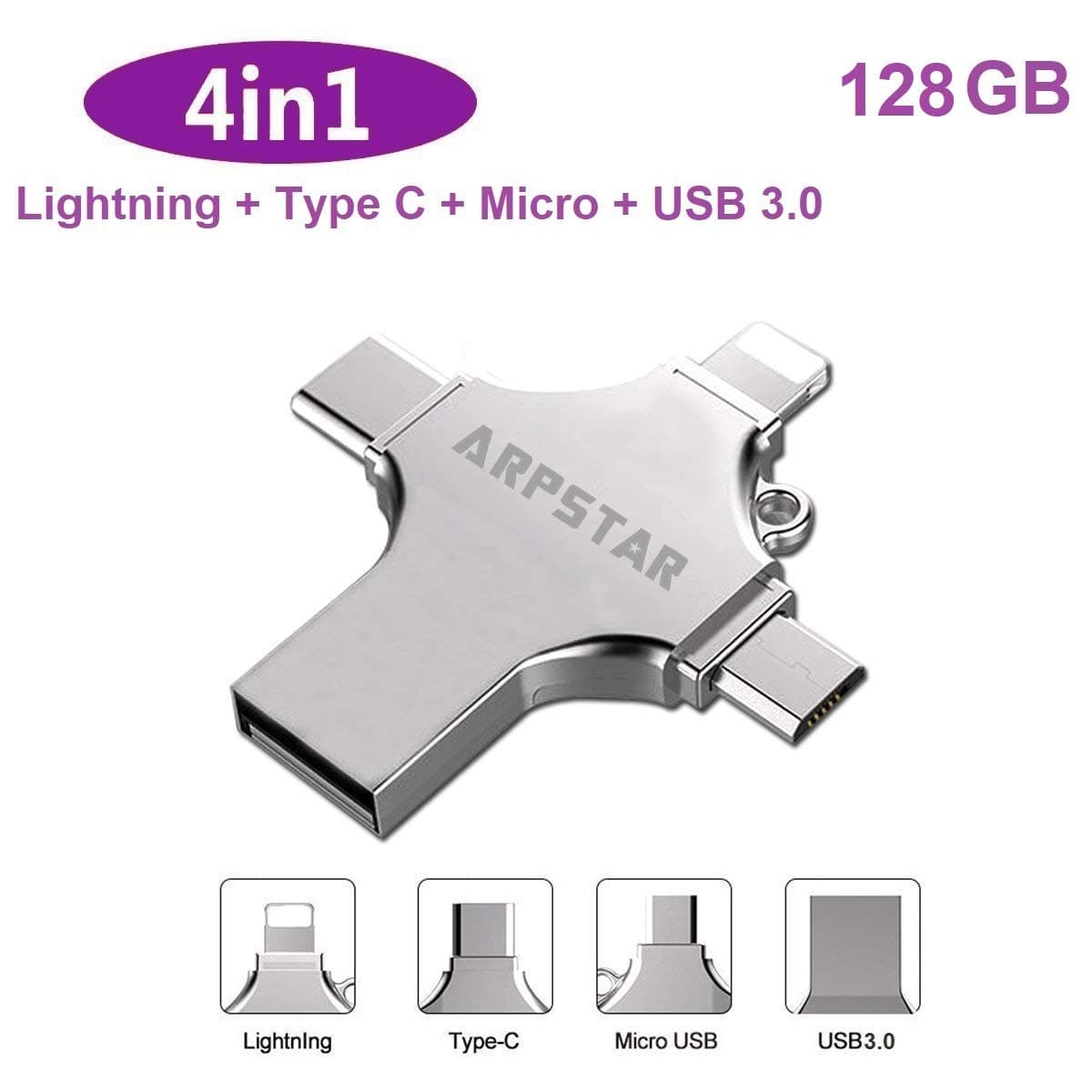 4 in 1 USB Flash Drive, ARPSTAR USB 3.0 Flash Drive Memory Stick 64 GB Type C Thumb Drive for iPhone/Android/Windows