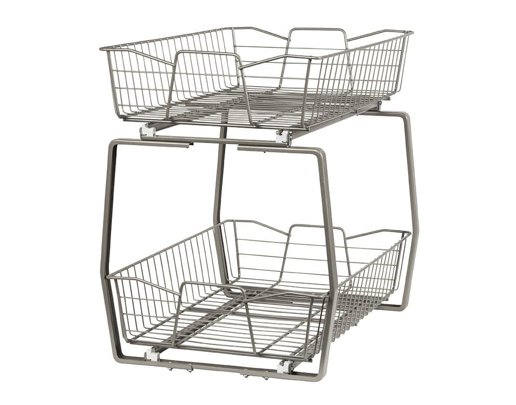 ClosetMaid 14 in. Pull Out Cabinet Organizer, 2 Tier, Heavy Duty, Slide Out Pantry Shelves Drawers for Kitchen, Bathroom, Nickel