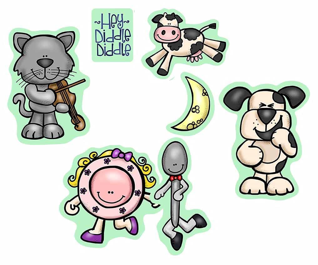 Hey Diddle Diddle Felt Figures for Flannel/Felt Board Story 7 Precut Pieces and Activity Pages Nursery Rhyme