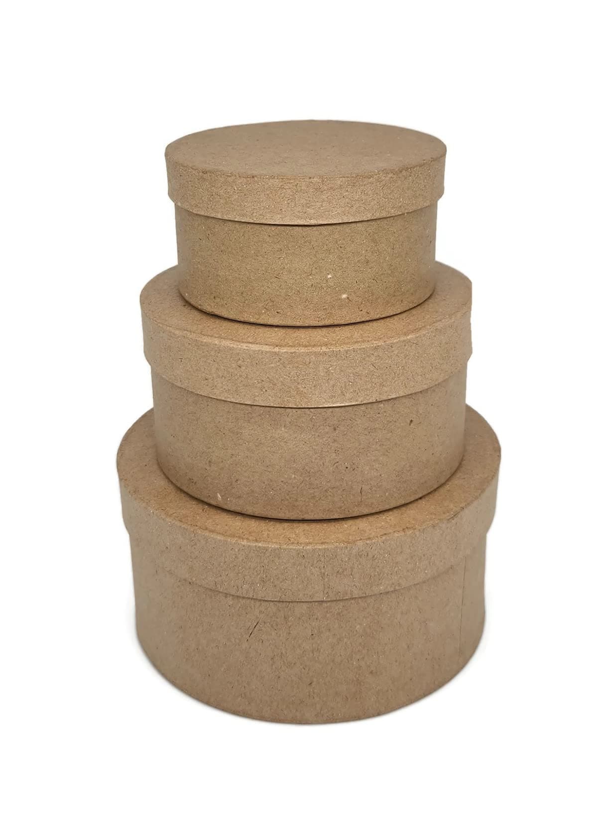 AllStellar Round Paper Mache Nesting Boxes – Small Set of 3 Paper Mache Boxes with lids for Crafting, Gifts, Storing Jewelry, Treasure, Accessories, Cosmetics, Ornament and More